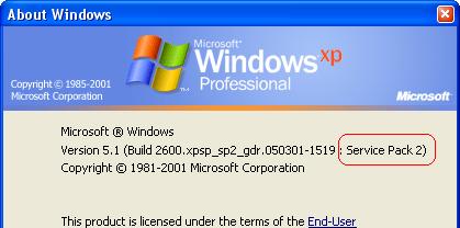 verifique qual service pack está instalado no momento xp